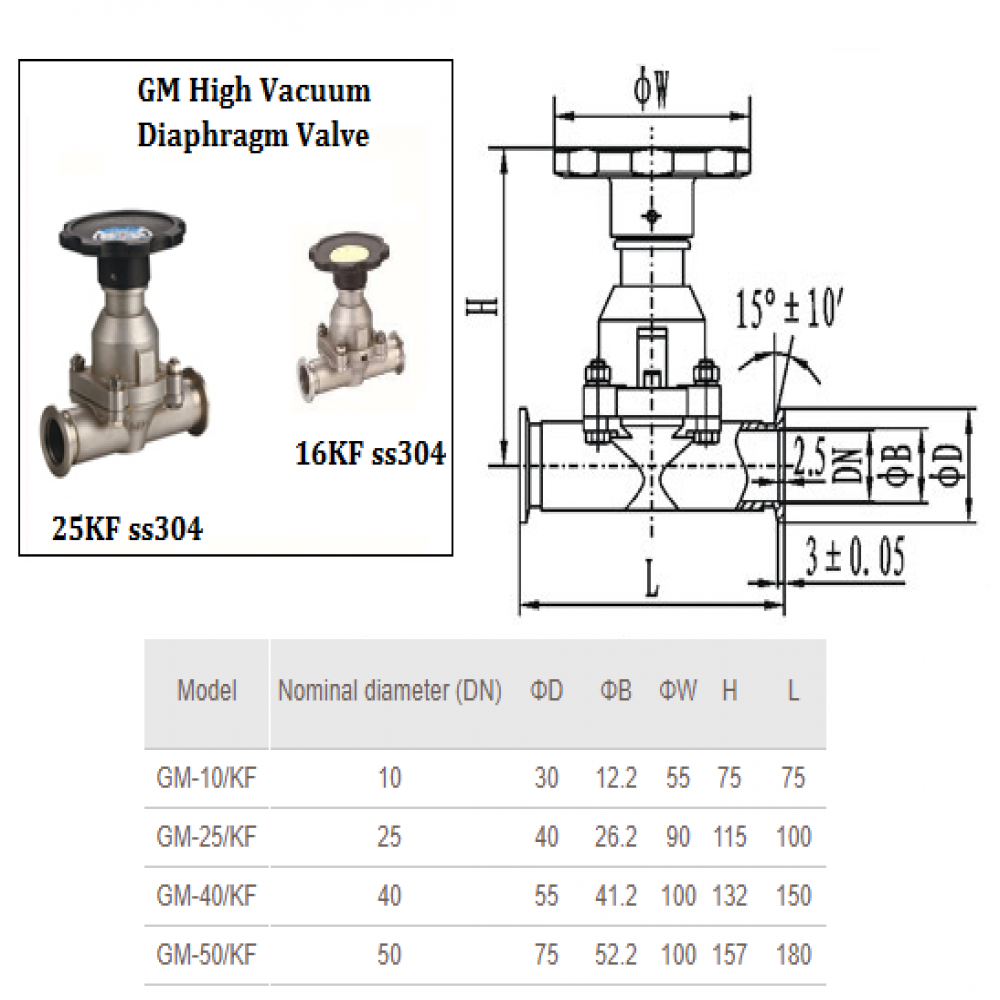 High Vacuum Diaphragm Valve 25KF ss304