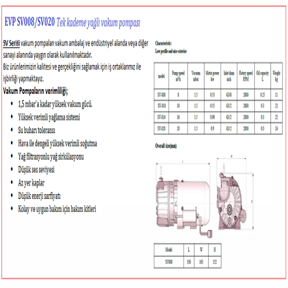 Yağlı vakum pompası 8 m3/h  1,5mbar  220Volt 